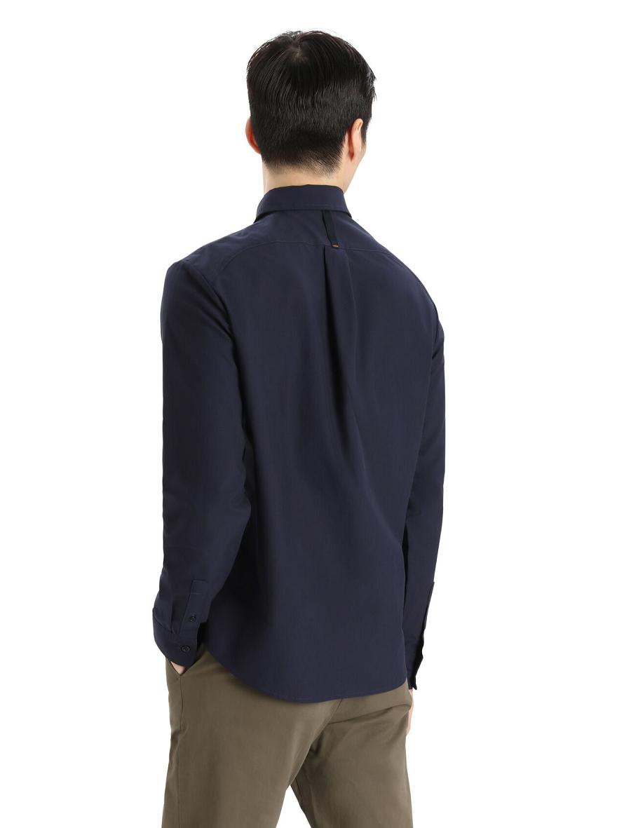 Men's Icebreaker Merino Berlin Shirt Long Sleeve Midnight Navy | CA 1712ZUTG